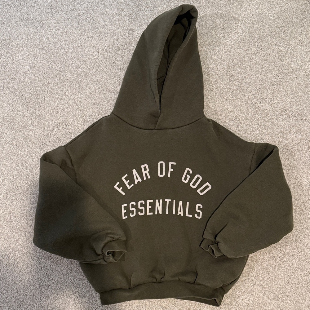 Fear of God Essentials Kids Hoodie in Olive Green